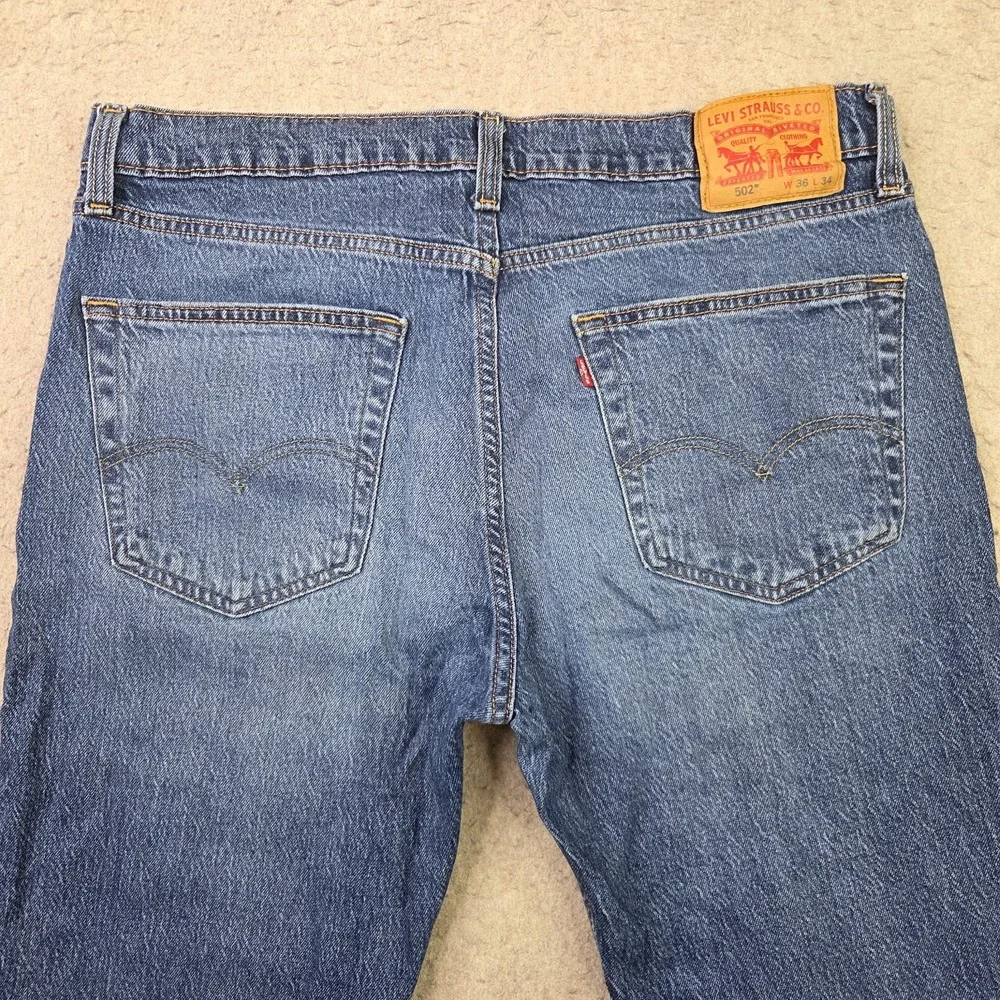 Levi's 502 Tapered Jeans 36x34 Dark Wash Stretch Denim Regular Taper Distressed